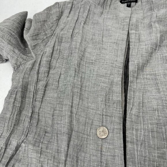 Eileen Fisher L Minimalist Crinkle Jacket 3/4 Sleeve Mandarin Collar Linen Blend - Picture 4 of 14